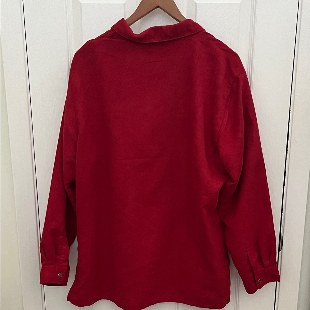 Chico's Cranberry Faux Suede Red Button Down Blouse Chicos size 3 - Picture 3 of 4
